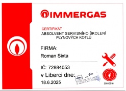 certifikát Immergas 2025